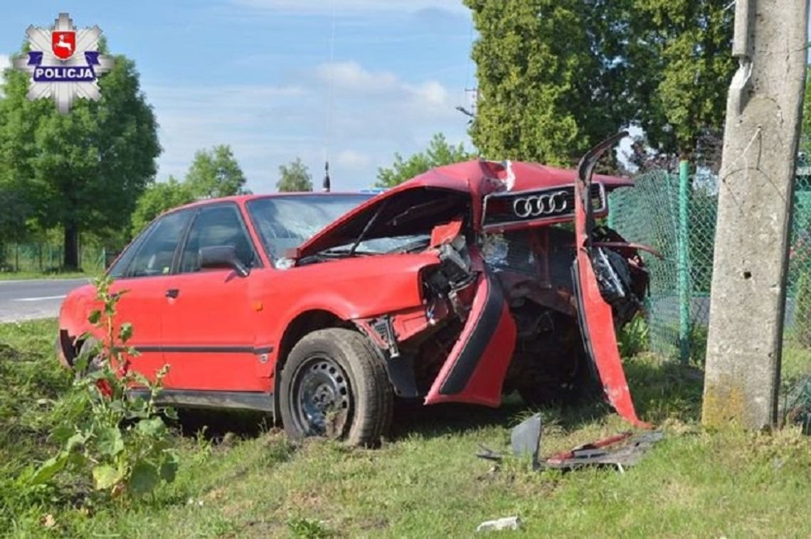 Pijani na zamojskich drogach. 39-latek rozbił audi na słupie