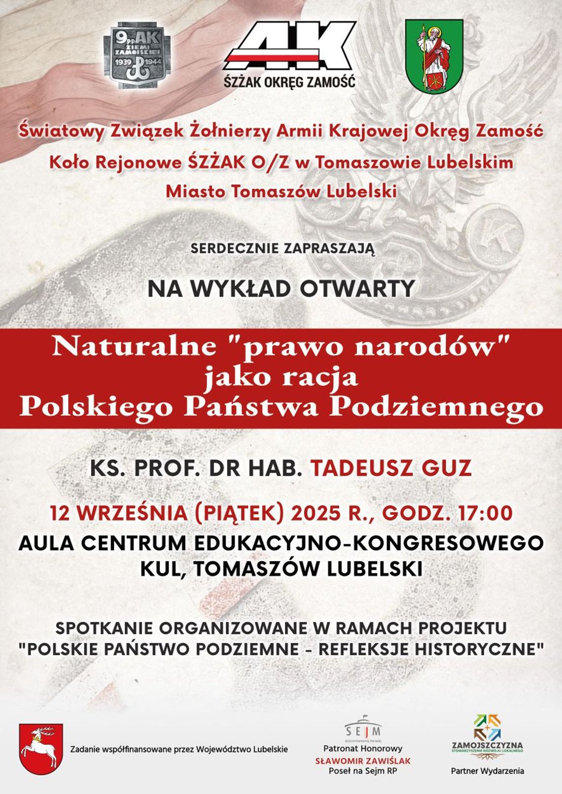12 września w Tomaszowie Lubelskim odbędzie się wykład poświęcony naturalnemu prawu narodów.