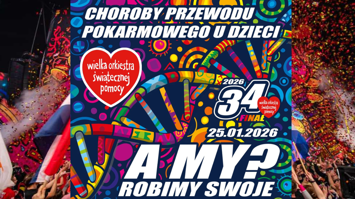 Przed nami 34 Finał WOŚP. Cel: zdrowe brzuszki naszych dzieci Już wiemy, komu zagra Wielka Orkiestra Świątecznej Pomocy w 2026 roku.