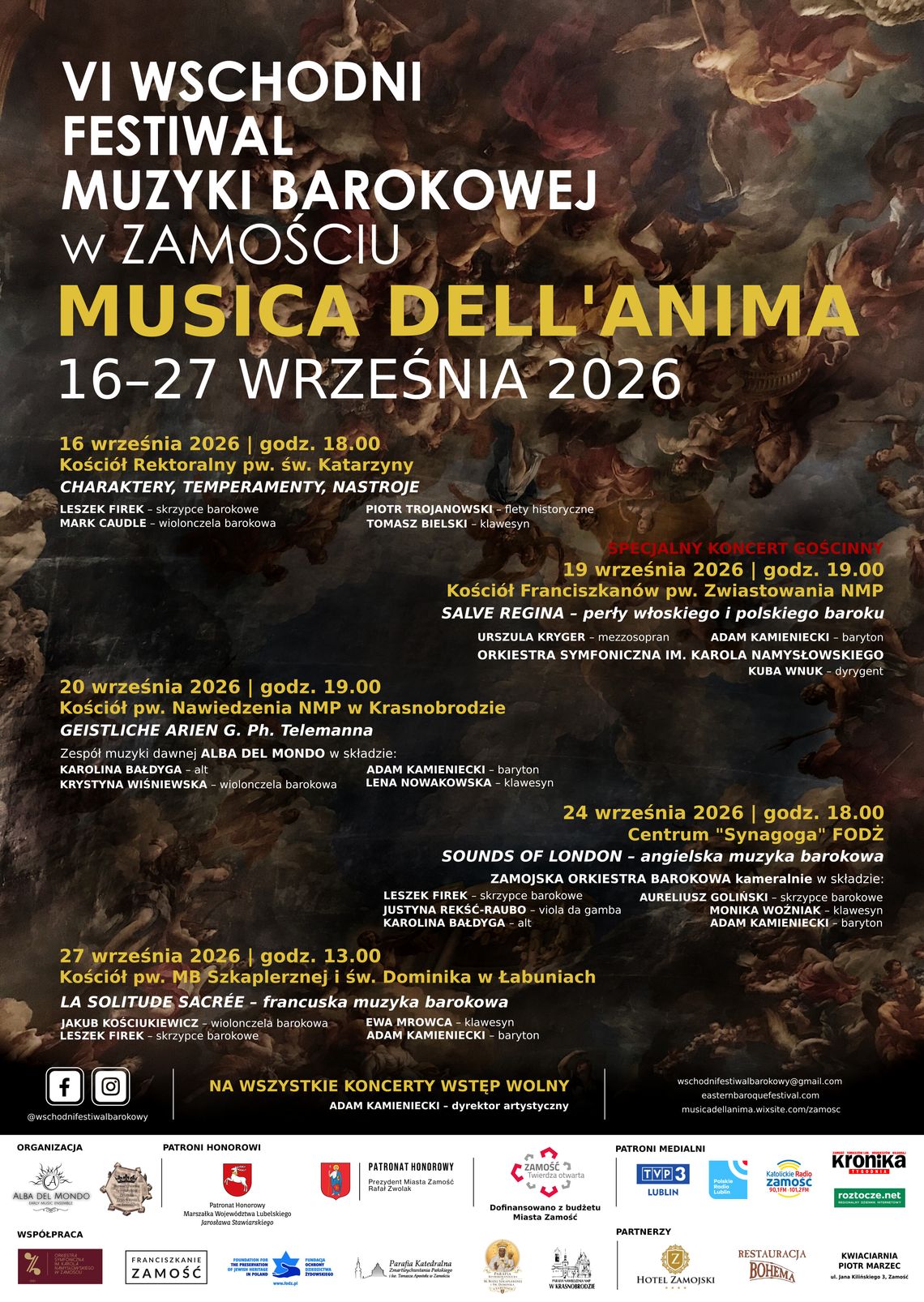 W dniach 16-27 września odbędzie się VI Wschodni Festiwal Muzyki Barokowej MUSICA DELL'ANIMA.