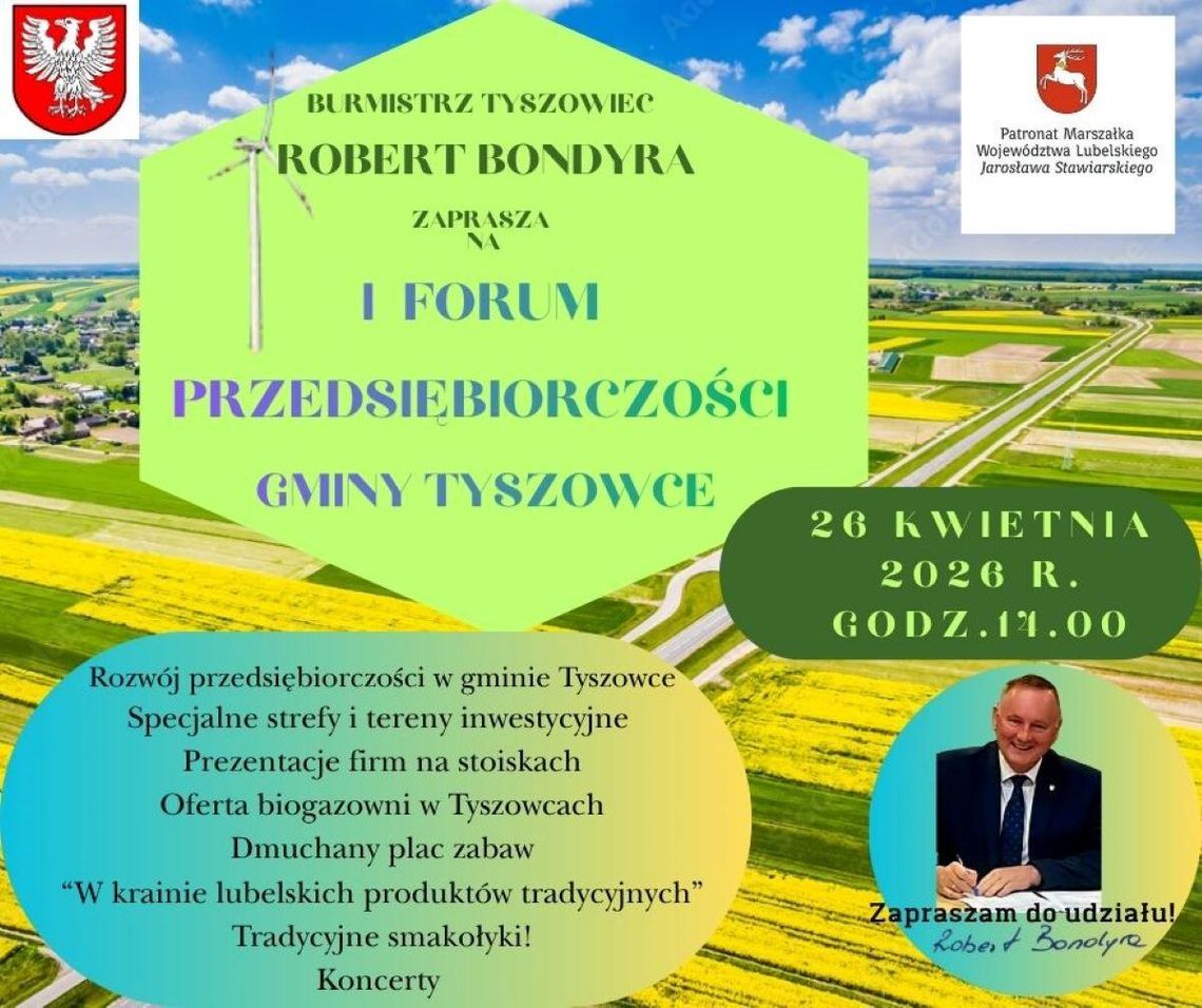 26 kwietnia odbędzie się I Forum Przedsiębiorczości Gminy Tyszowce.