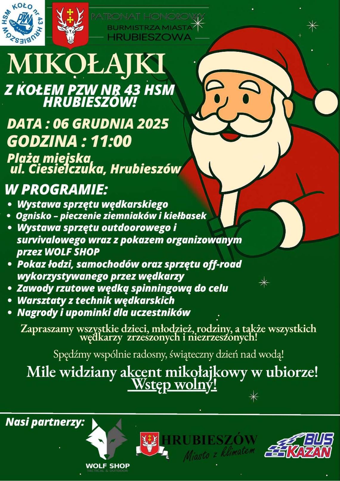 Rodzinne Mikołajki z wędkarzami w Hrubieszowie. Łodzie, terenówki i ognisko