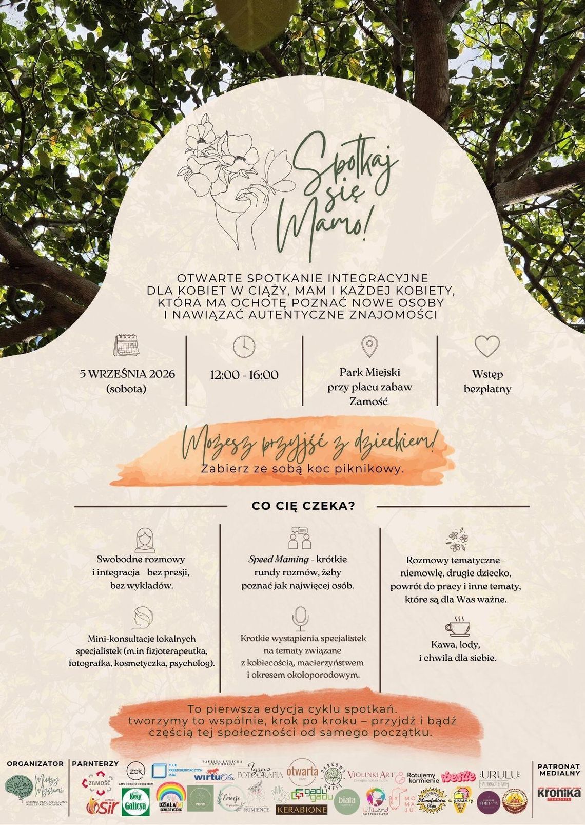 5 września w Parku Miejskim w Zamościu odbędzie się druga edycja bezpłatnego i otwartego spotkania skierowanego do kobiet w ciąży, mam oraz wszystkich kobiet, które chcą poznać nowe osoby i spędzić czas w atmosferze wzajemnego wsparcia.