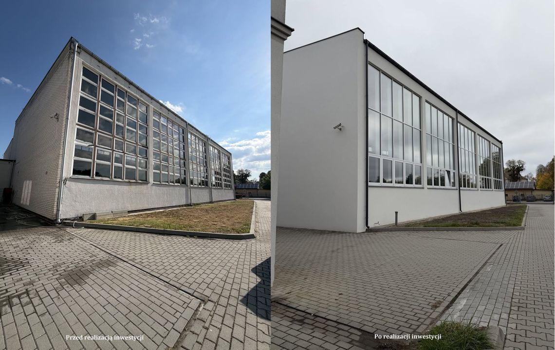 Szkoła w Bełżcu po termomodernizacji. Są nowe okna, fotowoltaika i urządzenia do produkcji energii Tak wygląda szkoła w Bełżcu przed i po termomodernizacji.