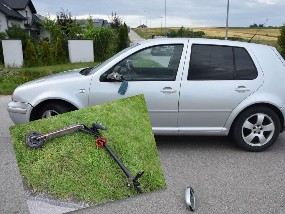 W Tarnawatce-Tartak jadący hulajnogą elektryczną 11-latek nie ustąpił pierwszeństwa na skrzyżowaniu i wjechał wprost pod jadącego drogą z pierwszeństwem volkswagena golfa.