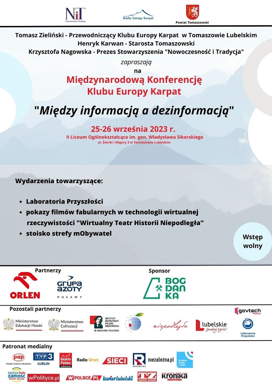 Tomaszów Lub.: Konferencja Klubu Europy Karpat „Między informacją a dezinformacją” [PROGRAM]