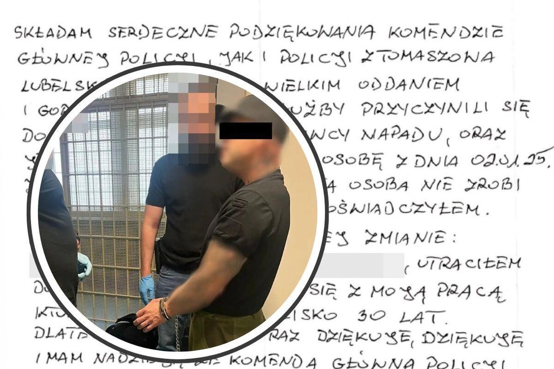 Komendant Powiatowy Policji w Tomaszowie Lubelskim dostał podziękowania za wzorową pracę policjantów z Wydziału Kryminalnego od mężczyzny, który w styczniu tego roku został napadnięty pod domem.