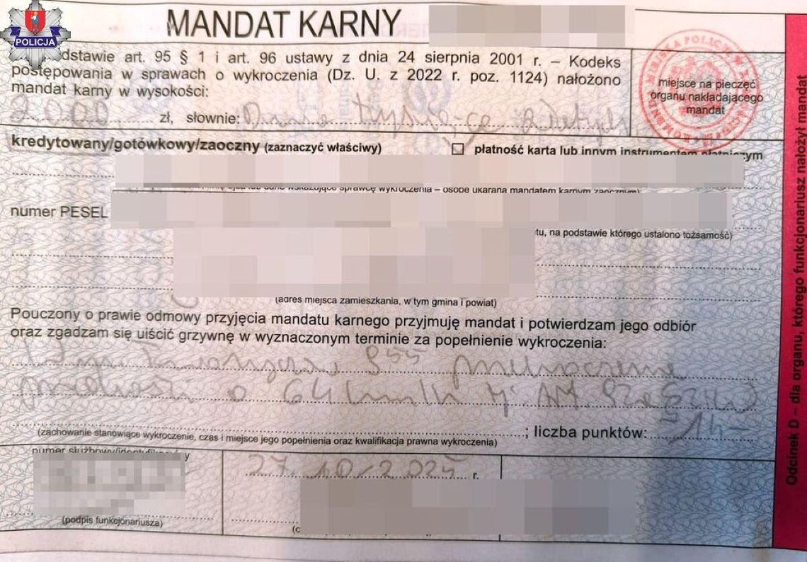 W Tworyczowie (gm. Sułów) policjanci zatrzymali 52-latka do kontroli drogowej, która skończyła się dla niego utratą prawa jazdy na 3 miesiące, mandatem i punktami karnymi.