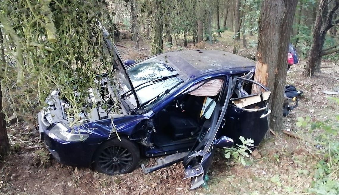 19-latek jechał za szybko, stracił panowanie nad pojazdem i dachował. Po uderzeniu w drzewo został zakleszczony w pojeździe.