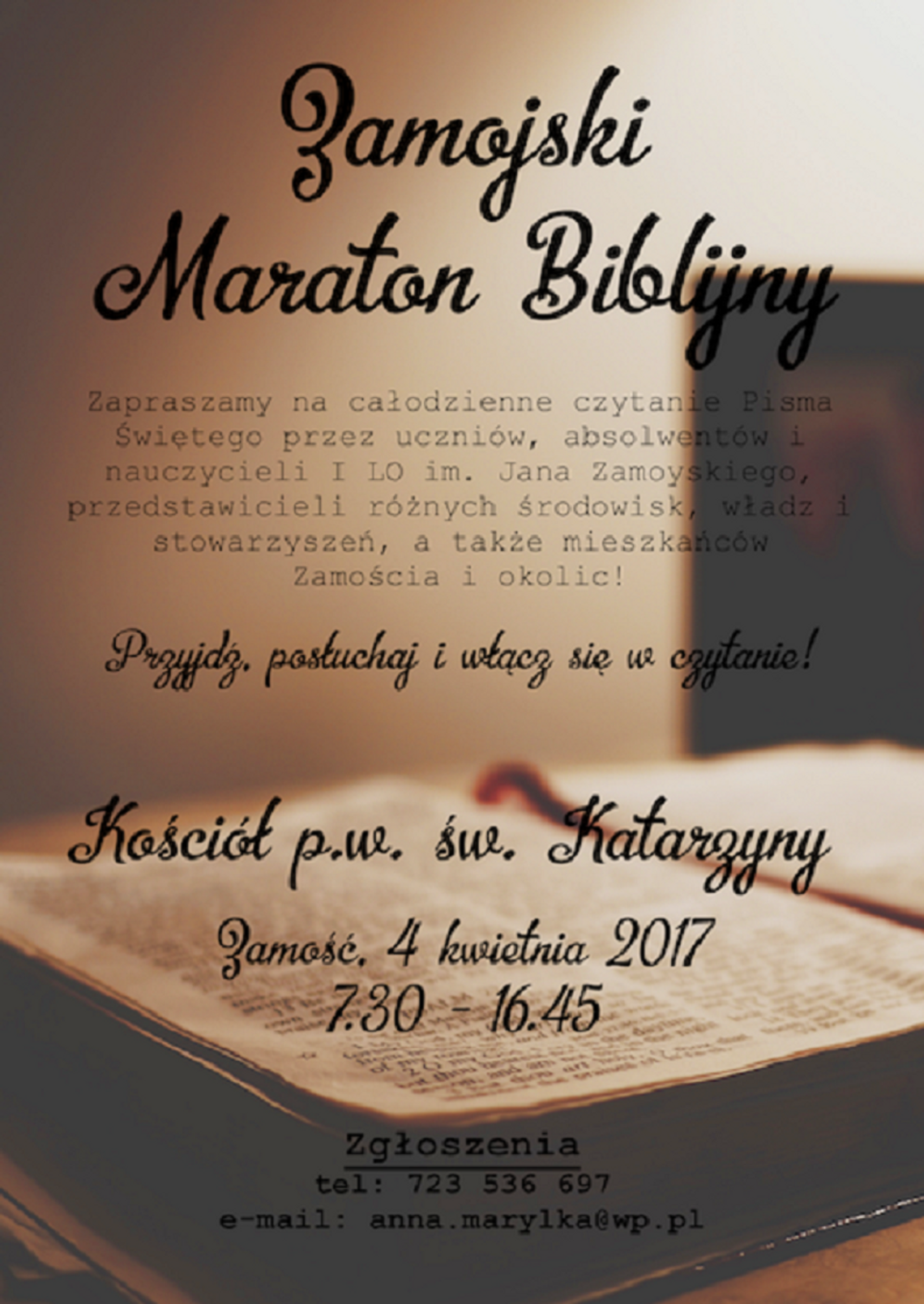 Zamość: Cały dzień z Pismem Świętym. Maraton Biblijny w kościele św. Katarzyny
