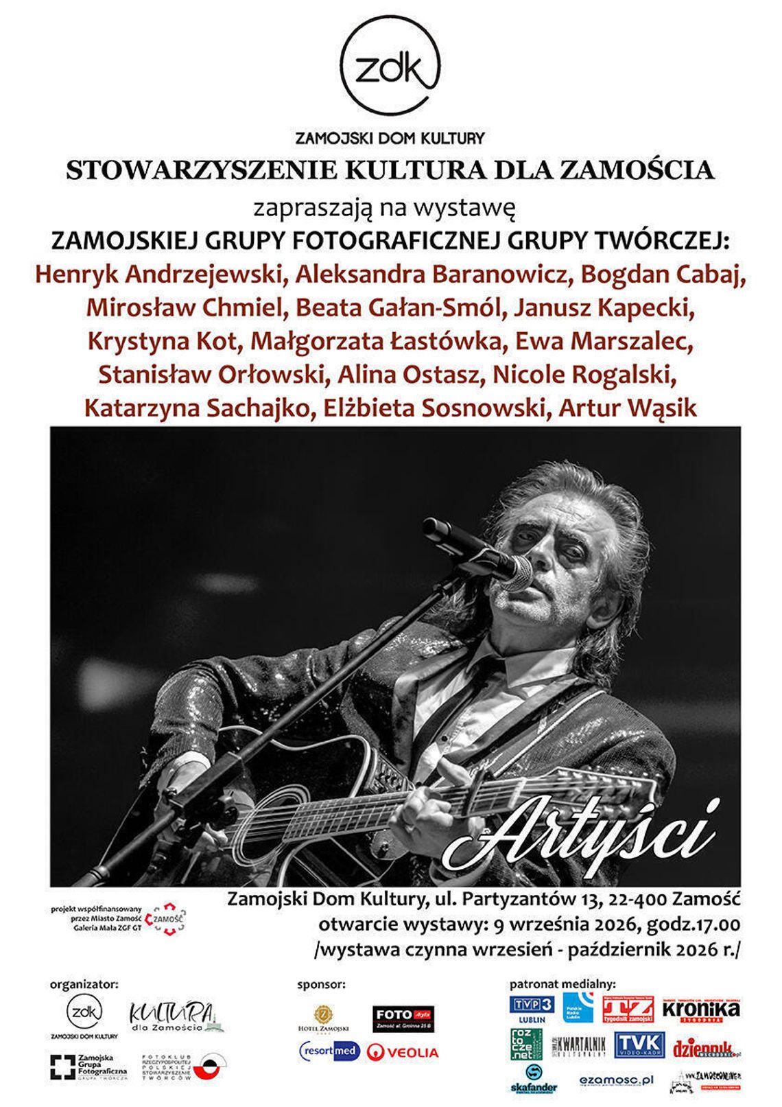 Zamość: Portrety twórców. Otwarcie wystawy "Artyści" 9 września W Zamojskim Domu Kultury od 9 września będzie można oglądać zbiorową wystawę fotografii „Artyści”.