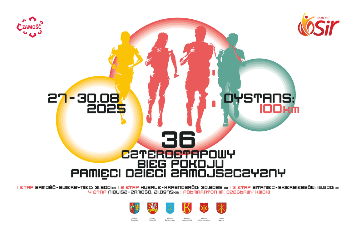 Zamość: Sport i historia. Weź udział w Biegu Pokoju Pamięci Dzieci Zamojszczyzny W dniach 27–30 sierpnia 2025 roku na terenie Zamojszczyzny odbędzie się XXXVI Jubileuszowy Czteroetapowy Bieg Pokoju Pamięci Dzieci Zamojszczyzny.