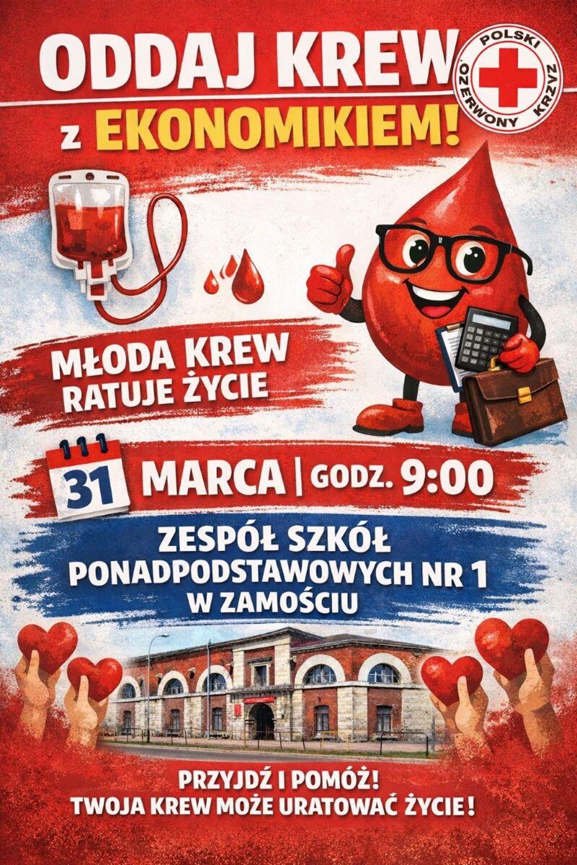 Zamość: W „Ekonomiku” liczą na krew. Przyjdź i pomóż! 31 marca w Zespole Szkół Ponadpodstawowych nr 1 („Ekonomik”) odbędzie się akcja poboru krwi. Początek – godz. 9.
