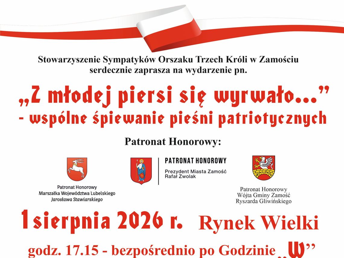 Zamość zaśpiewa 1 sierpnia. Patriotyczne wydarzenie na Rynku Wielkim 1 sierpnia mieszkańcy Zamościa i regionu będą mogli uczcić 82. rocznicę wybuchu Powstania Warszawskiego w wyjątkowy sposób.