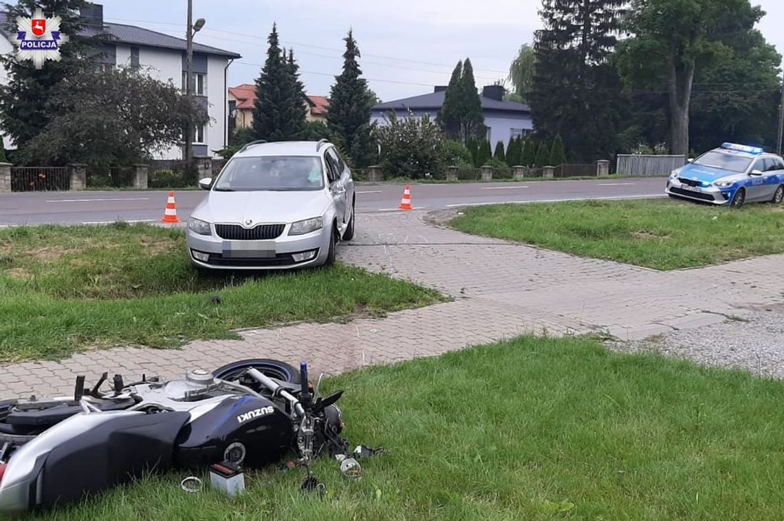 Zderzenie motocykla ze skodą w Kalinowicach