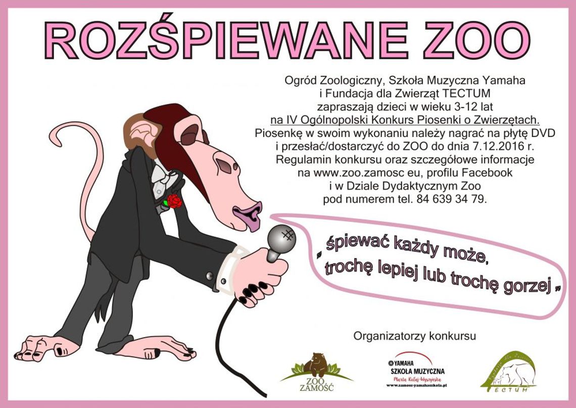 Zoo organizuje konkurs piosenki o zwierzętach