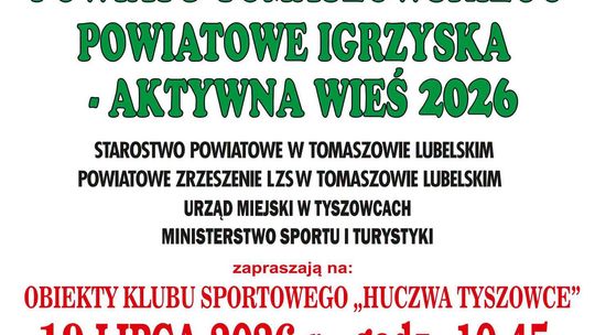 Plakat wydarzenia sportowego XXVII Święto Sportu Powiatu Tomaszowskiego – Powiatowe Igrzyska Aktywna Wieś 2026