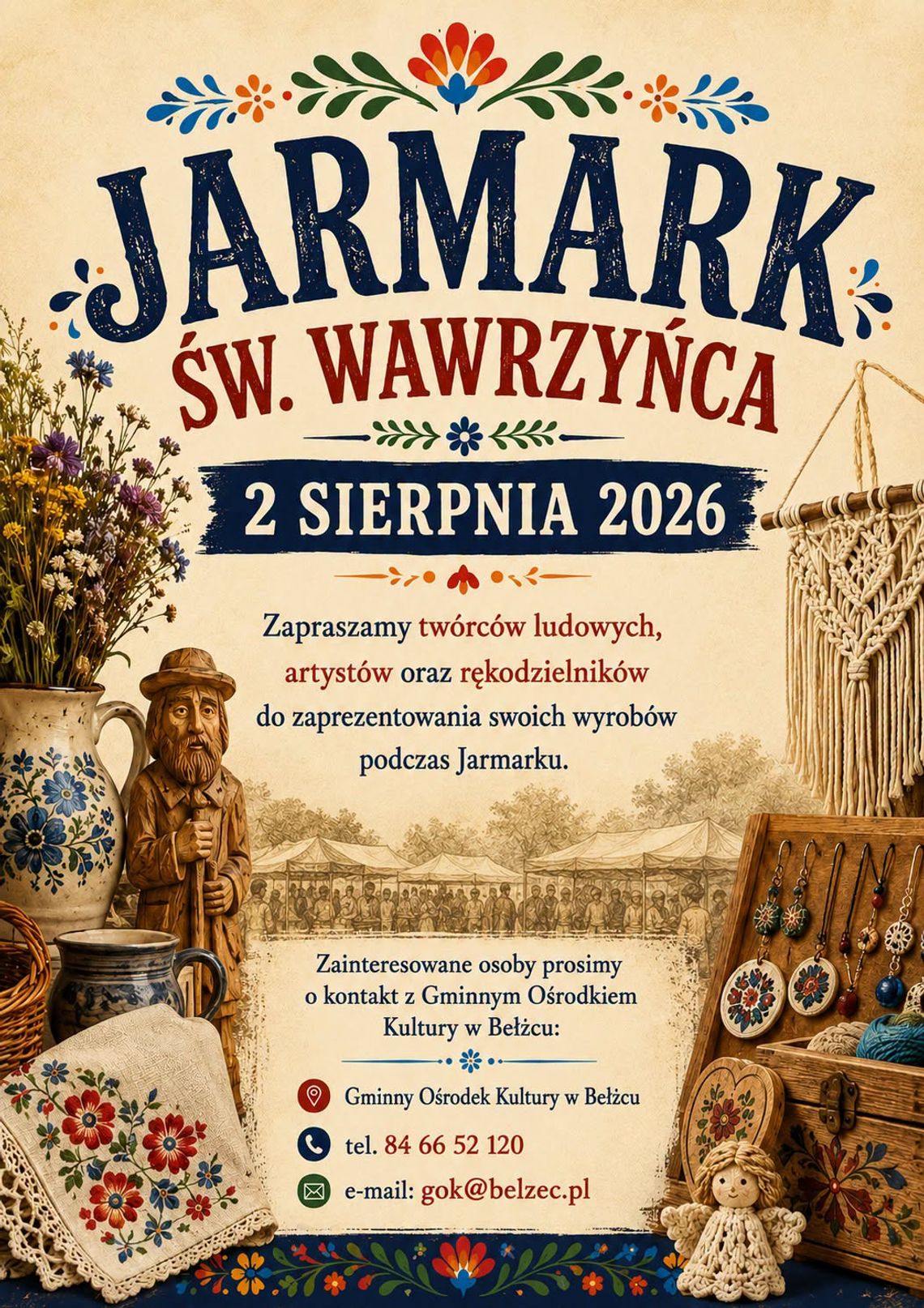 Plakat wydarzenia Jarmark św. Wawrzyńca w Bełżcu 2 sierpnia 2026