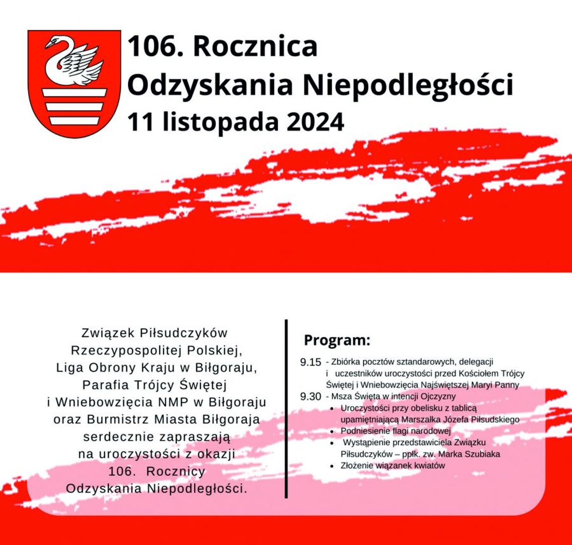 Biłgoraj: Obchody 106. Rocznicy Odzyskania Niepodległości