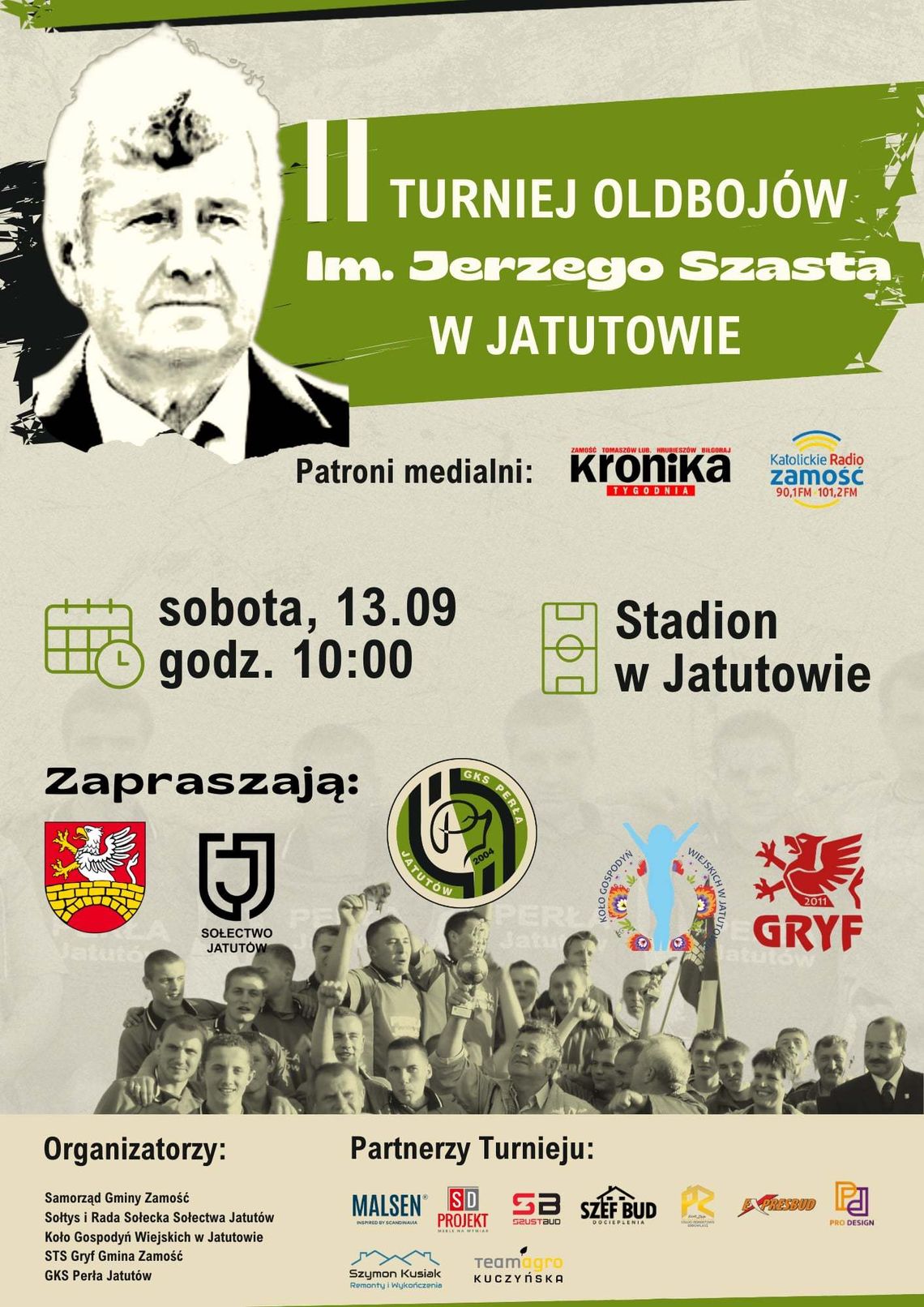 Plakat promujący II Turniej Oldbojów im. Jerzego Szasta w Jatutowie
