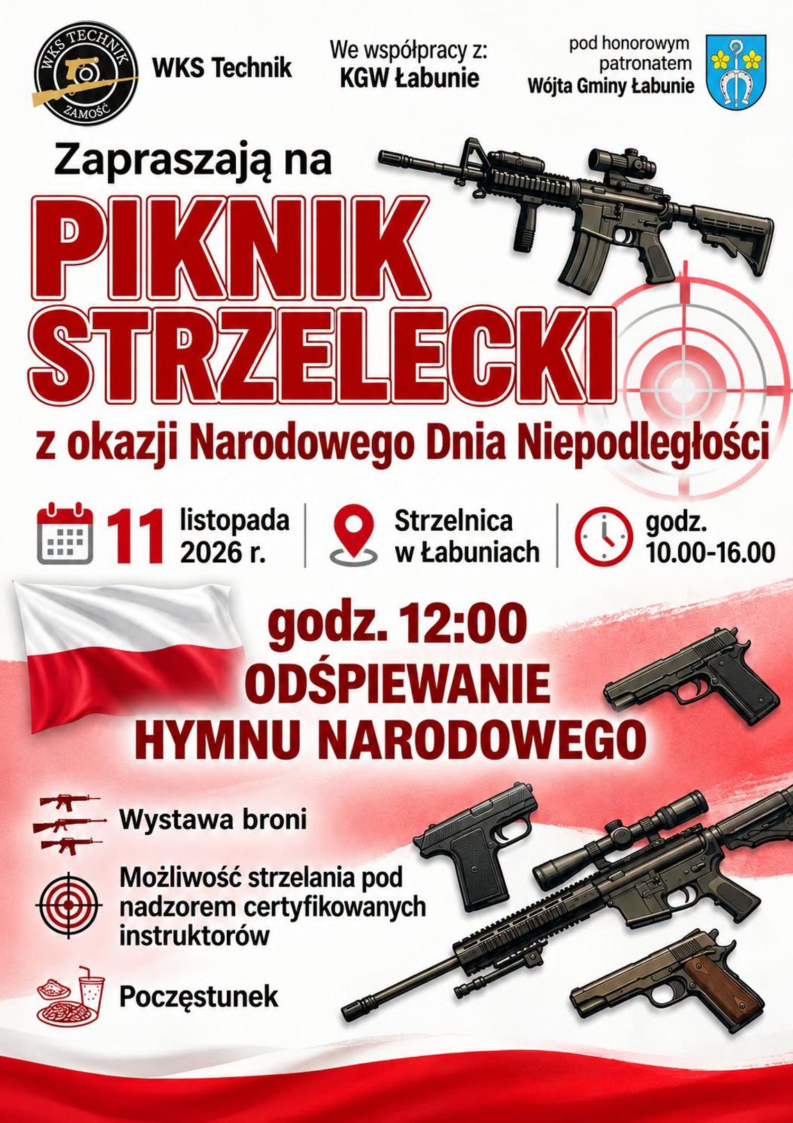 Łabunie: Piknik Strzelecki z okazji Narodowego Dnia Niepodległości Plakat wydarzenia Piknik Strzelecki z okazji Narodowego Dnia Niepodległości w Łabuniach