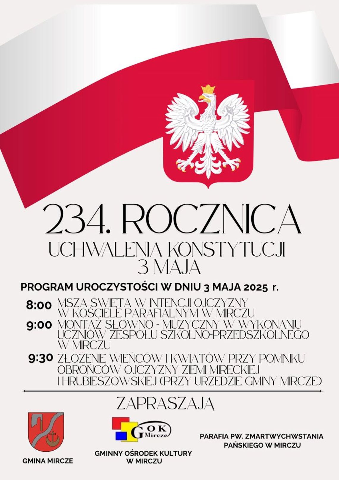 Mircze: Obchody 234. rocznicy uchwalenia Konstytucji 3 Maja Mircze: Obchody 234. rocznicy uchwalenia Konstytucji 3 Maja