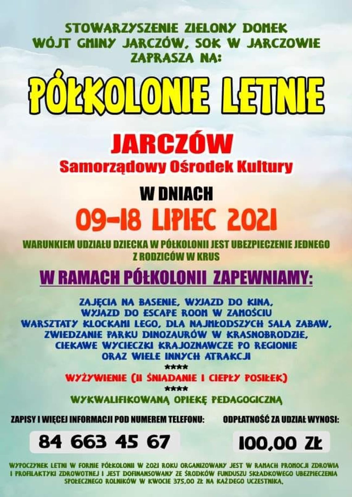 Półkolonie dla dzieci w Jarczowie Półkolonie dla dzieci w Jarczowie
