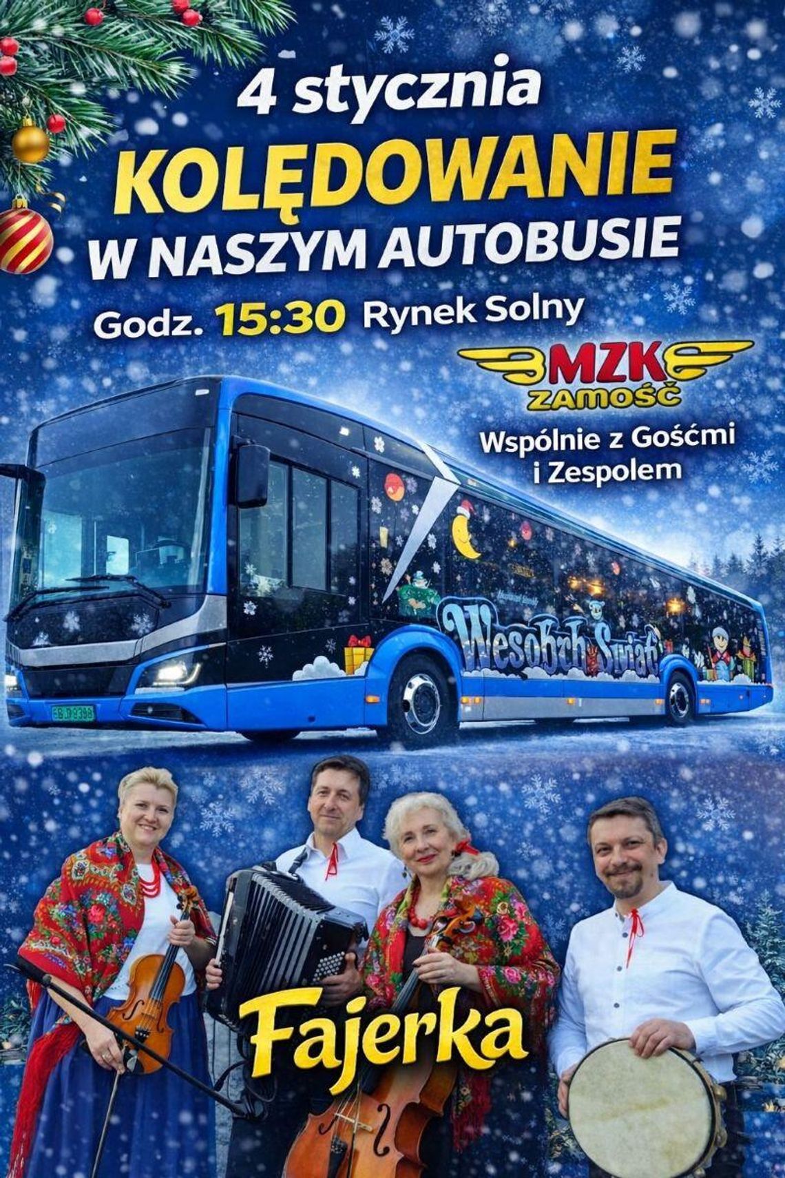 Zamość: Kolędowanie w świątecznym autobusie Zamość: Kolędowanie w świątecznym autobusie