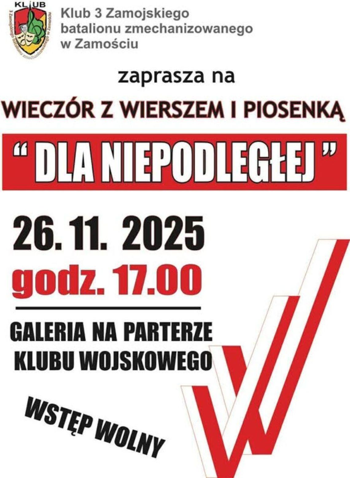 Zamość: Wieczór z wierszem i piosenką "Dla Niepodległej"