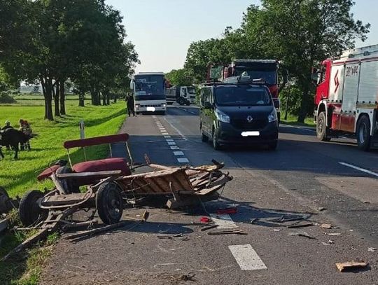 Uderzył oplem w furmankę i uciekł! Konie, woźnica i jego pasażerka potrzebowali pomocy