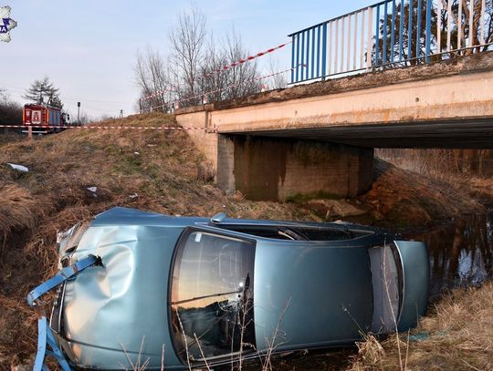 Ujazdów: Kierowca miał 2, pasażer 3 promile. Zaliczyli zjazd do rzeki [ZDJĘCIA]
