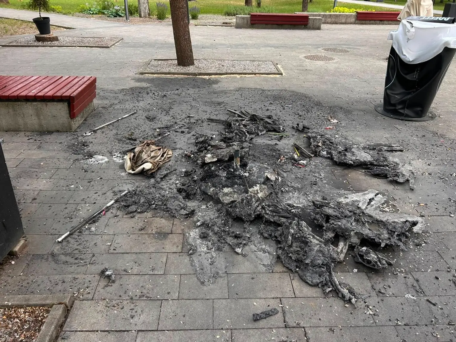 Nocny pożar w parku w Tomaszowie. Spłonęło wyposażenie lodziarni [ZDJĘCIA]